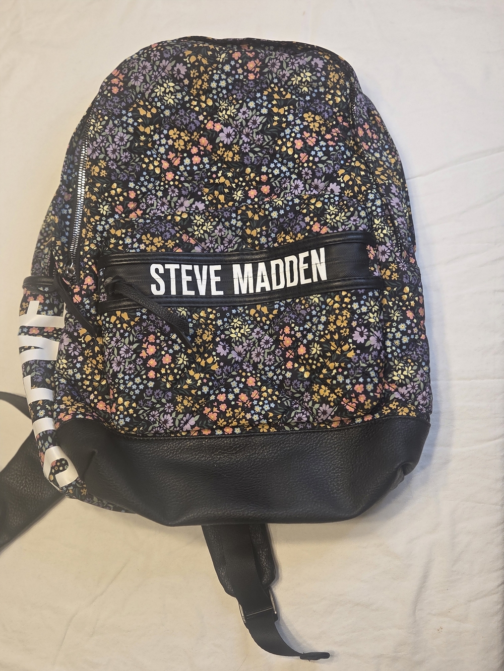 Steve Madden Floral Dome Backpack Black with Multi-Color Micro Flower Print